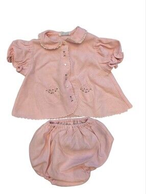 Vintage 1980s Tiny Tots Pastel Pink Two-Piece Embroidered Set